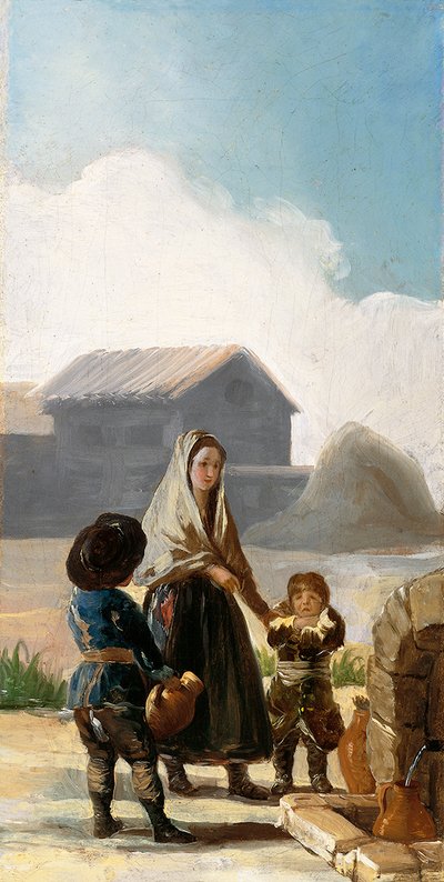 A Woman and Two Children by a Fountain by Francisco de Goya